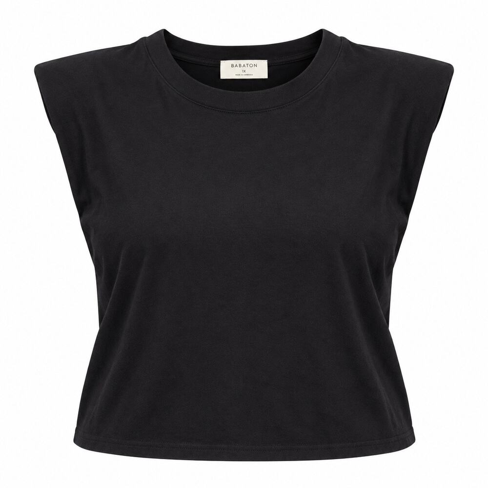 Aritzia Babaton Shoulder Pad Cropped Tank 1X Black Cotton Quiet Luxury
